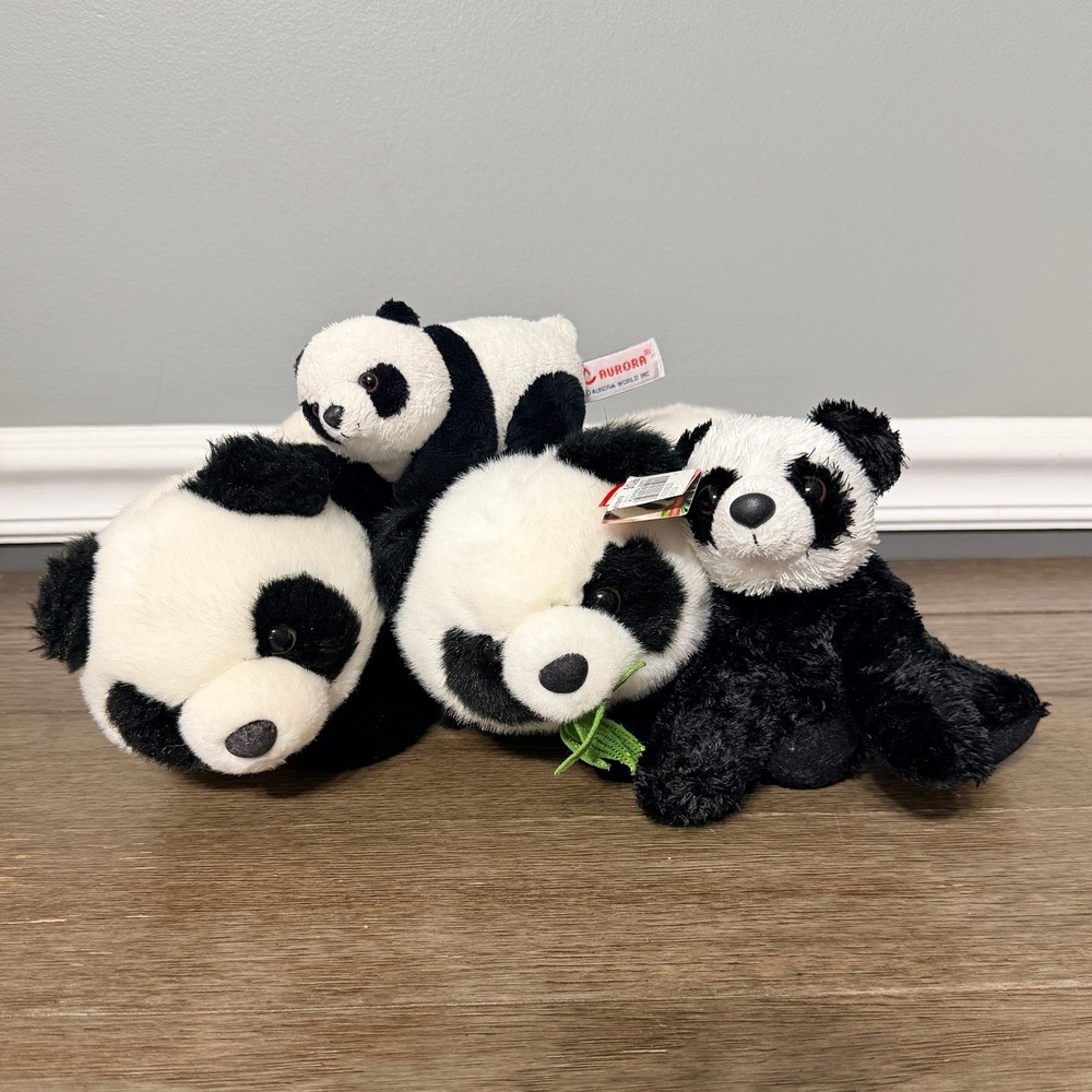 Aurora World Panda Panda Bear Plush Lot of 4